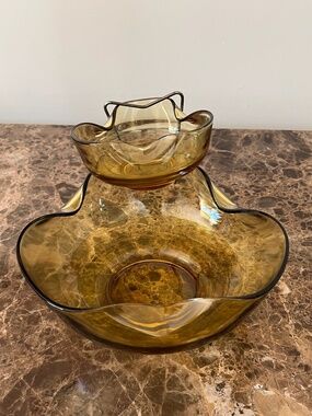 Vintage Anchor Hocking Accent Modern Honey Gold Amber Glass Chip & Dip Set